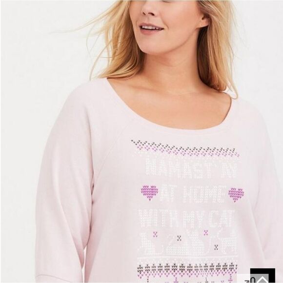 Torrid N'amastay at home with my cat  pink short sleeve sweatshirt - Picture 2 of 7